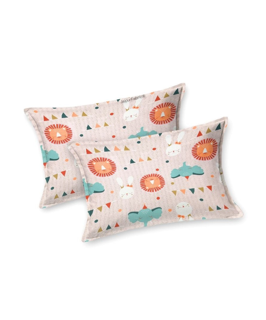 Animal Carnival Peach Soft Cotton Kids Bed Sheet Combo of 2