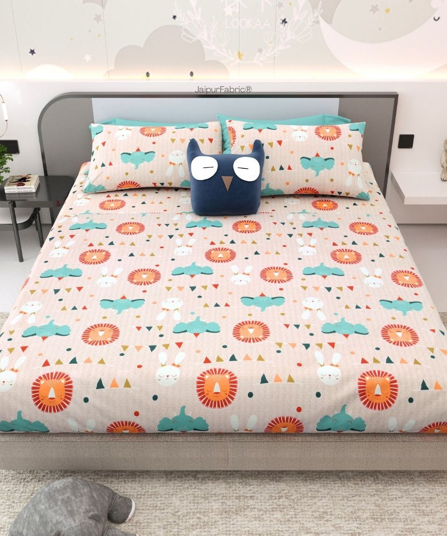 Animal Carnival Peach Soft Cotton Kids Bed Sheet Combo of 2