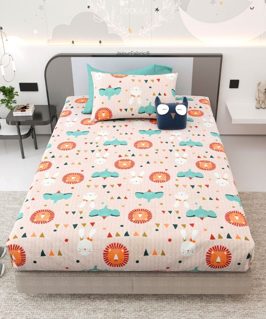 Animal Carnival Peach Soft Cotton Kids Bed Sheet Combo of 2