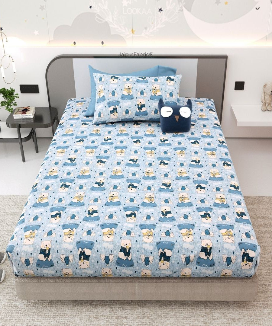 Artist of the Future Icy Blue Soft Cotton Kids Bed Sheet Combo of 2