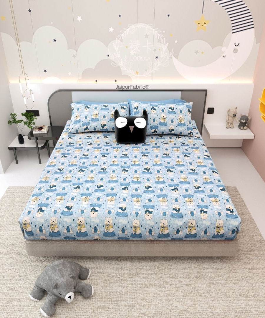 Artist of the Future Icy Blue Soft Cotton Kids Bed Sheet Combo of 2