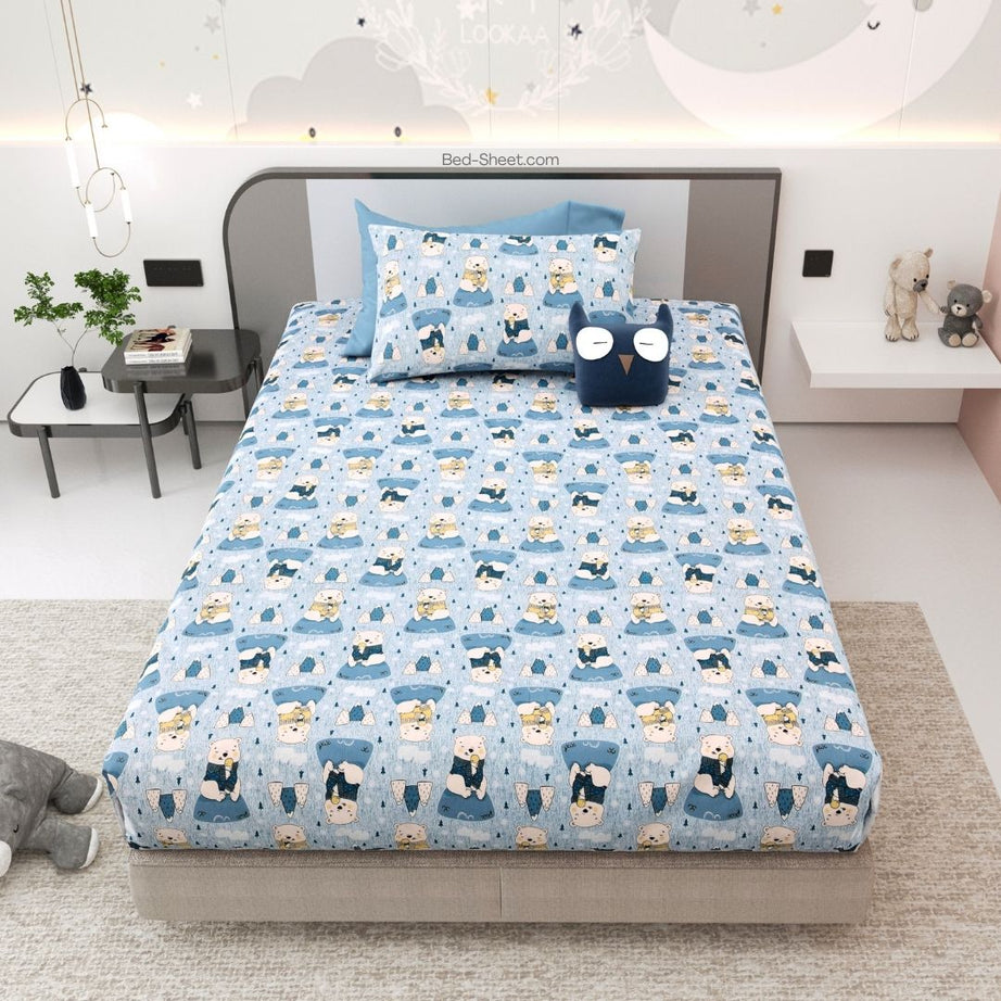 Icy Blue Future Artist Soft Cotton Kids Bed Sheet