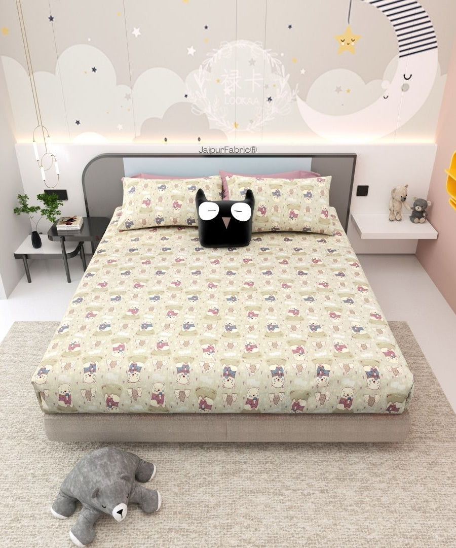 Artist of the Future Light Beige Soft Cotton Kids Bed Sheet Combo of 2