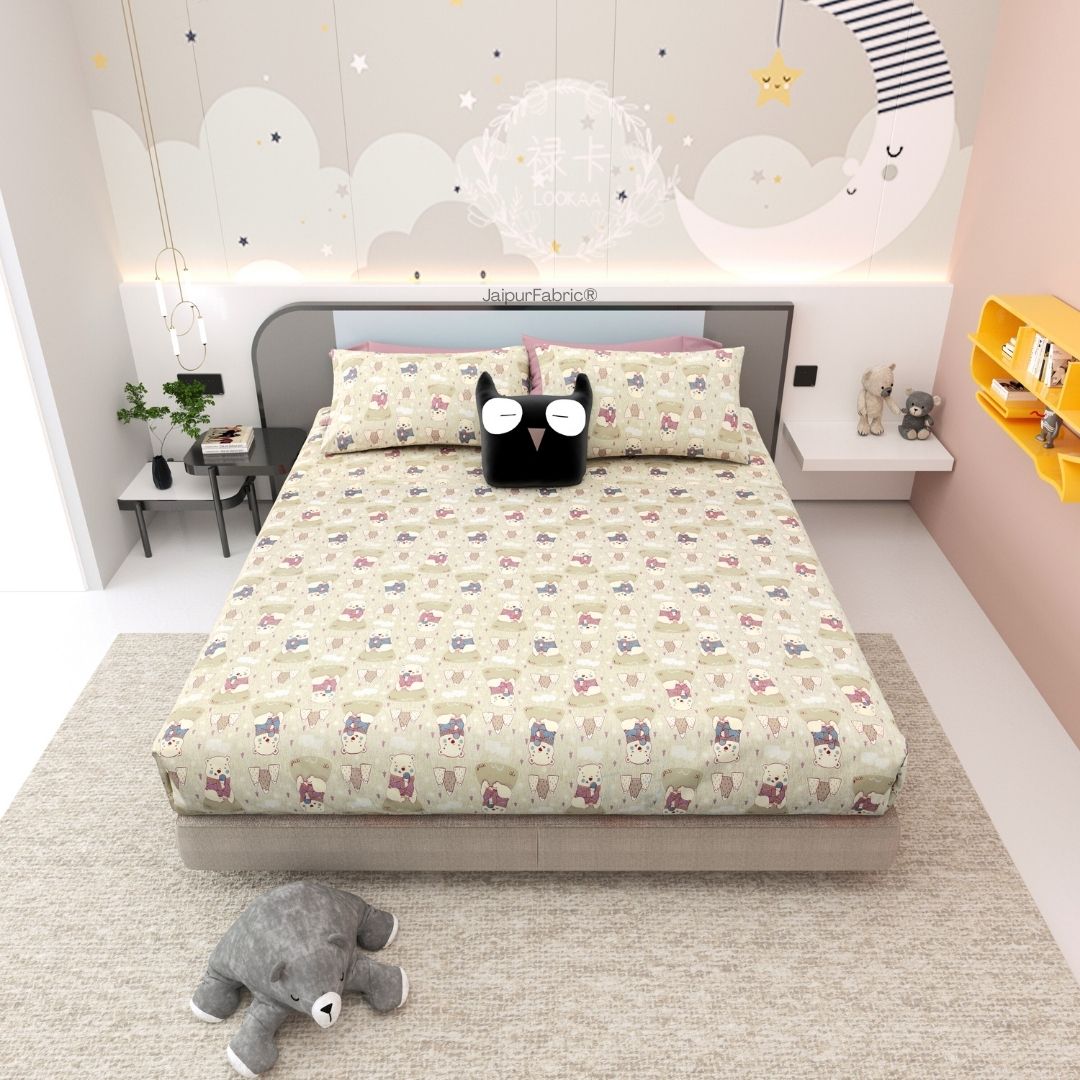 Artist of the Future Light Beige Soft Cotton Kids Bed Sheet Combo of 2