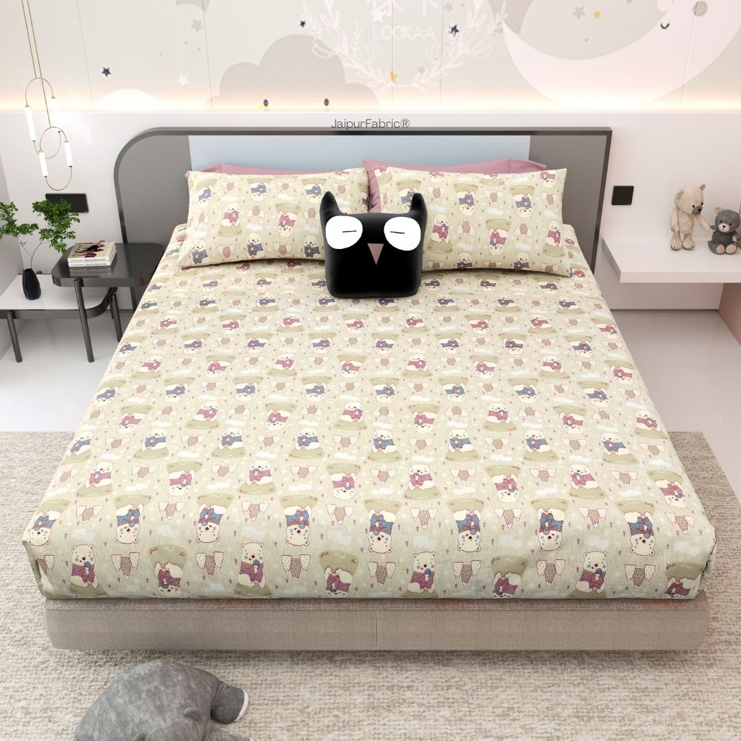 Artist of the Future Light Beige Soft Cotton Kids Bed Sheet Combo of 2