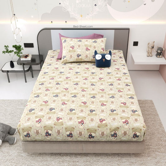 Light Beige Creative Artist Soft Cotton Kids Bed Sheet