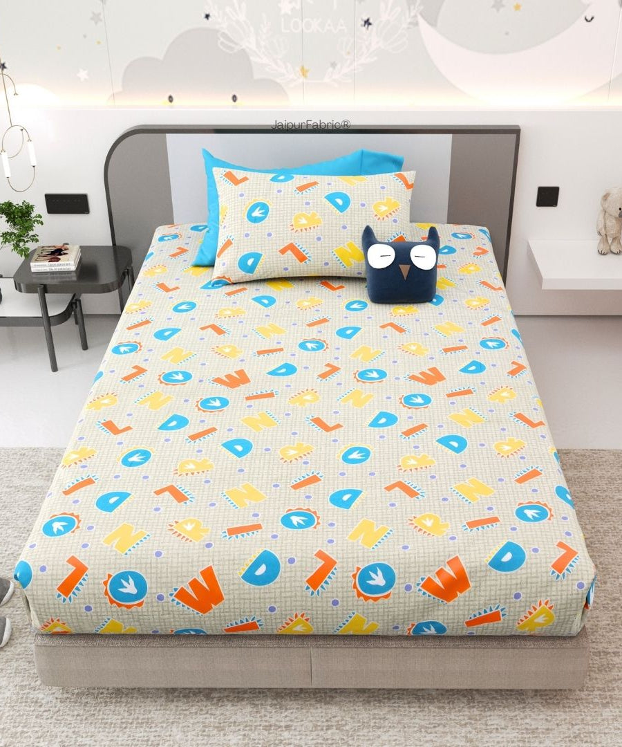 ABC Alphabet Adventure Orange and Blue Soft Cotton Kids Bed Sheet Combo of 2