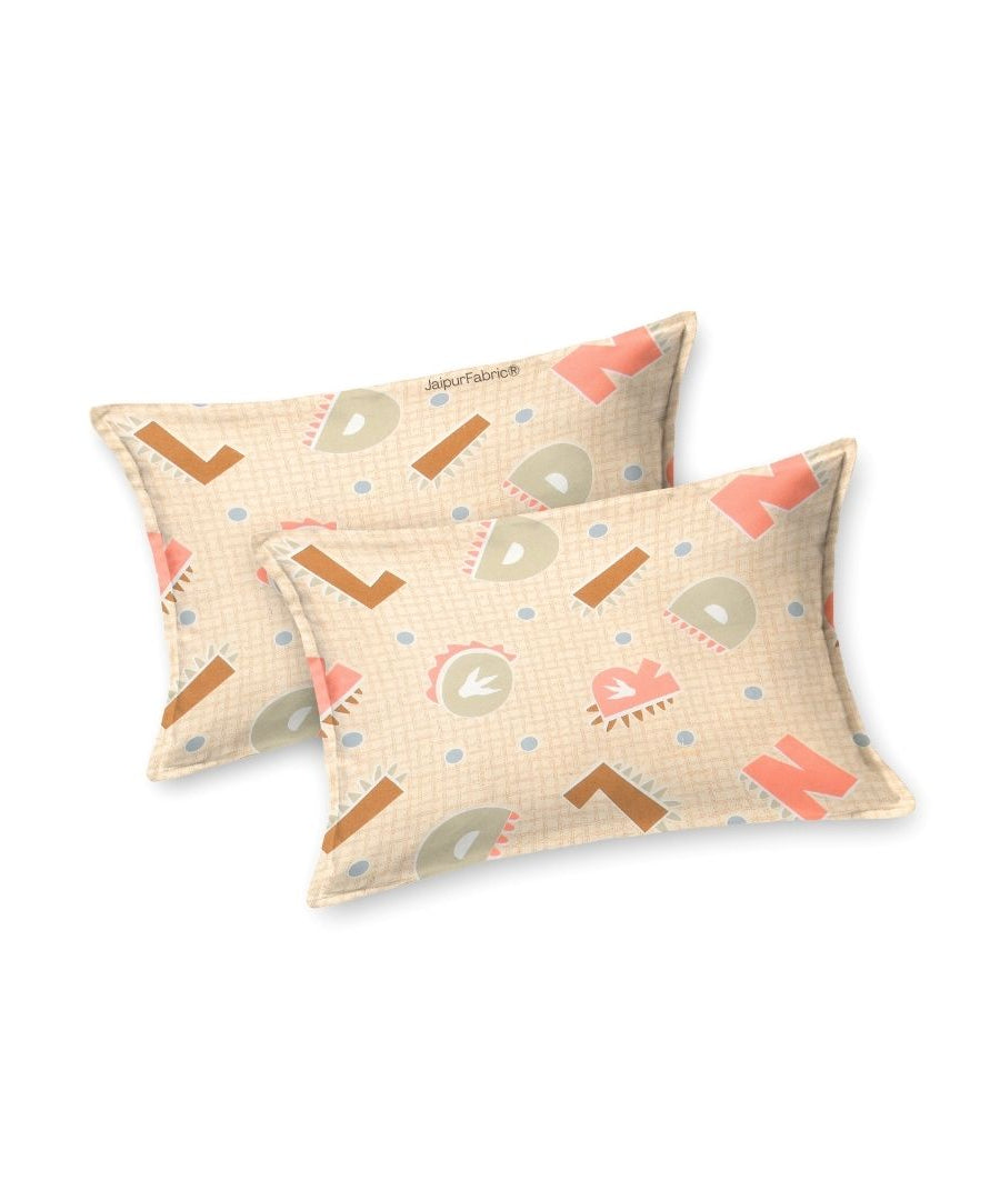 ABC Alphabet Adventure Peach & Beige Soft Cotton Kids Bed Sheet Combo of 2