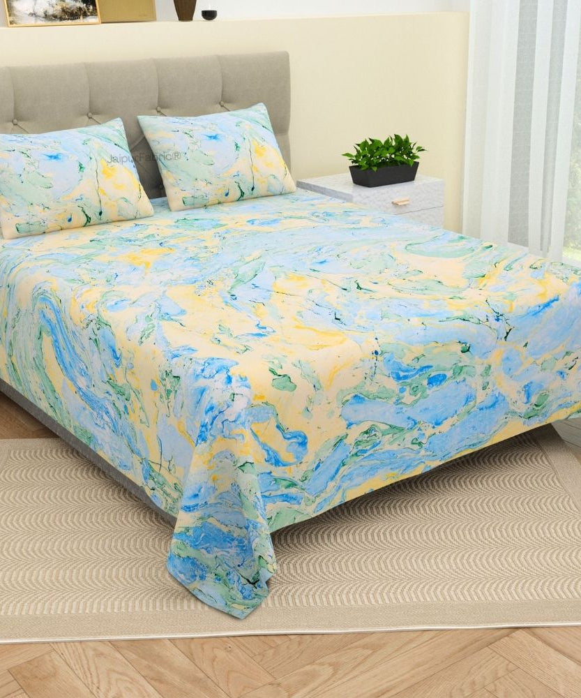 Peacock Monsoon Medley - Hand Block Print King Size Bedsheet with Pillow Covers