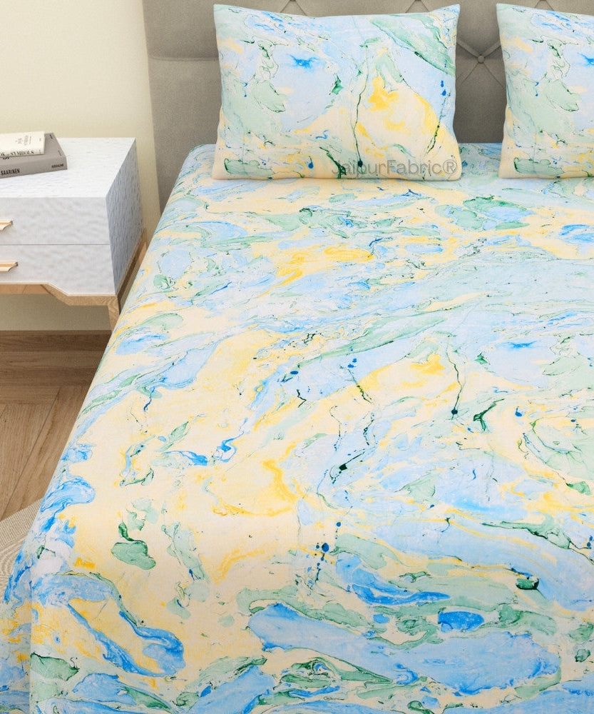 Peacock Monsoon Medley - Hand Block Print King Size Bedsheet with Pillow Covers