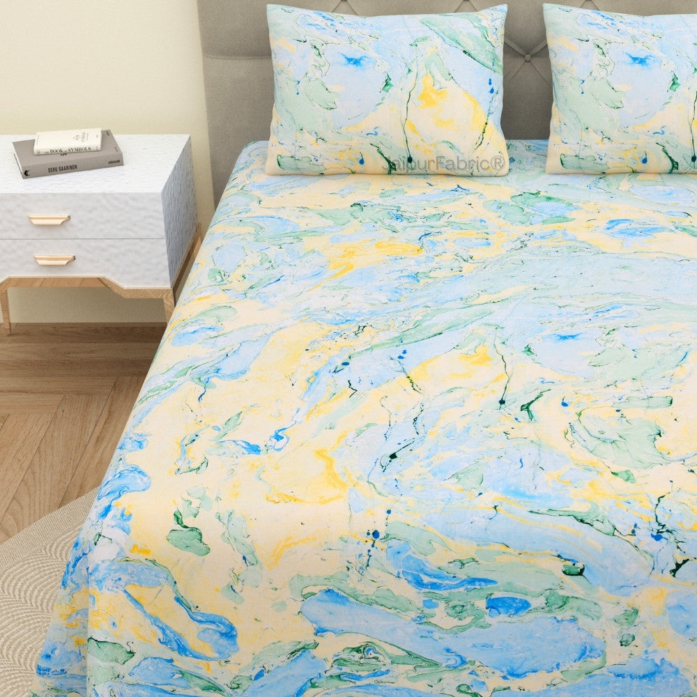 Peacock Monsoon Medley - Hand Block Print King Size Bedsheet with Pillow Covers