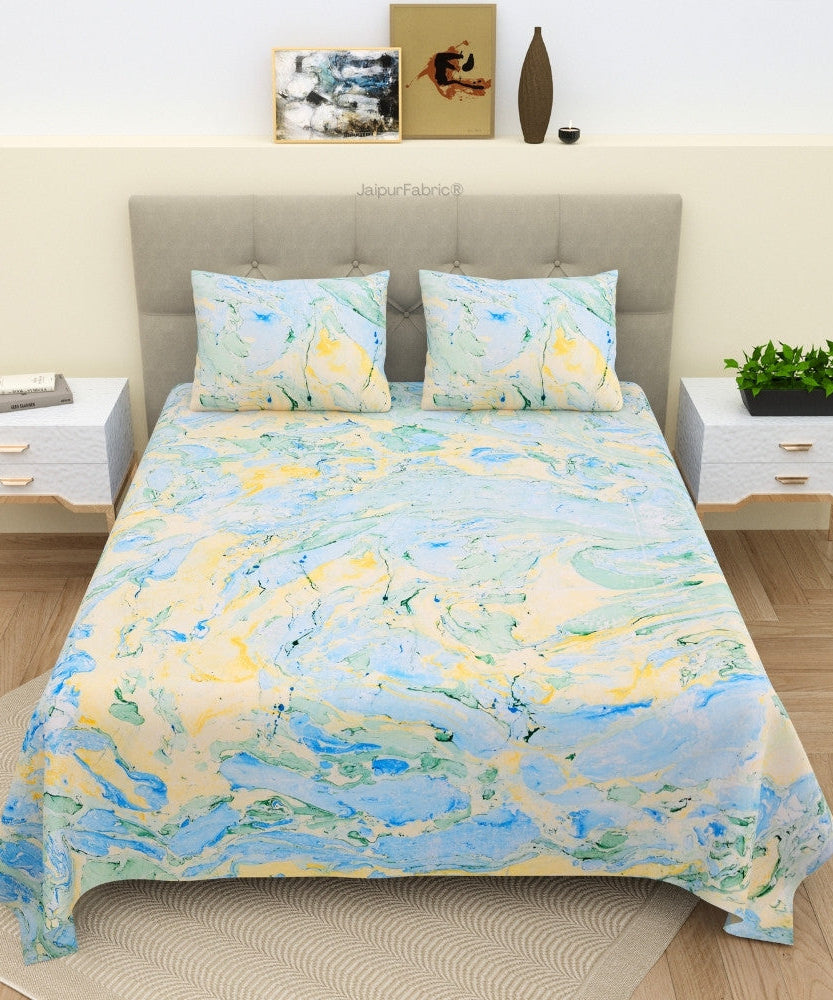 Peacock Monsoon Medley - Hand Block Print King Size Bedsheet with Pillow Covers