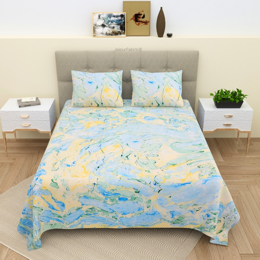 Peacock Monsoon Medley - Hand Block Print King Size Bedsheet with Pillow Covers