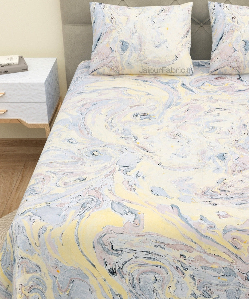 Royal Peacock Marble Hand Block Print King Size Cotton Bedsheet Set