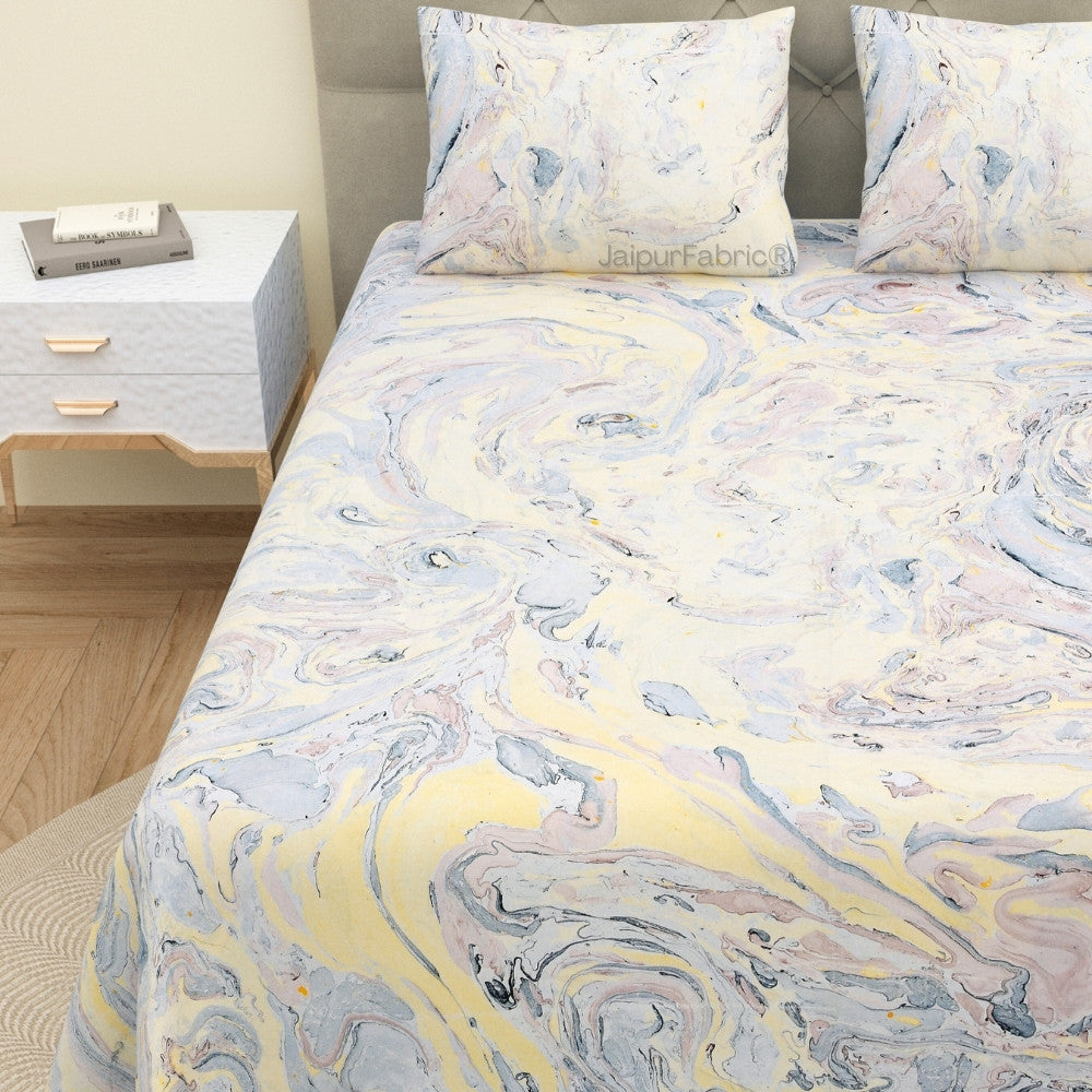 Royal Peacock Marble Hand Block Print King Size Cotton Bedsheet Set