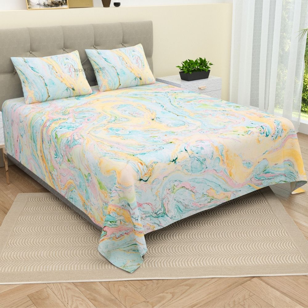 Royal Peacock Monsoon Elegance Cotton Bedsheet with Matching Pillow Covers