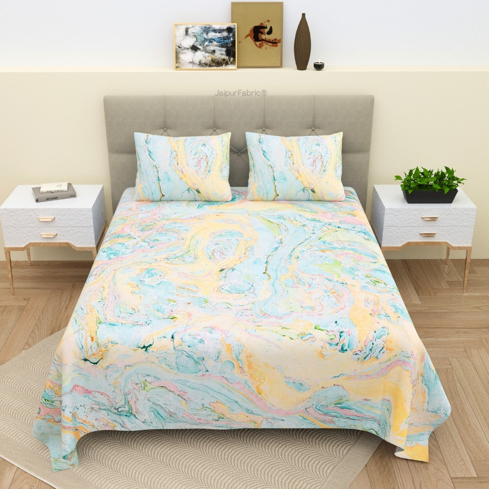 Royal Peacock Monsoon Elegance Cotton Bedsheet with Matching Pillow Covers