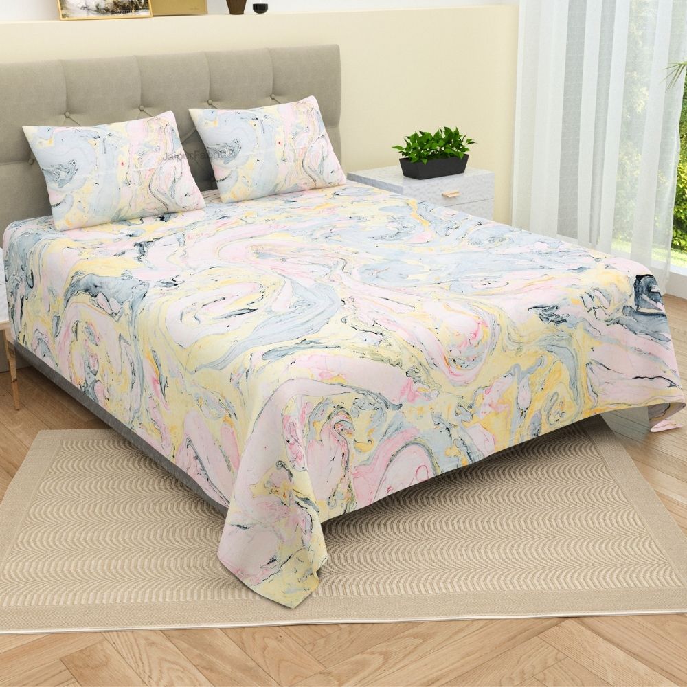 Peacock Monsoon Whispers Hand Block Print King Size Bedsheet with Pillow Covers