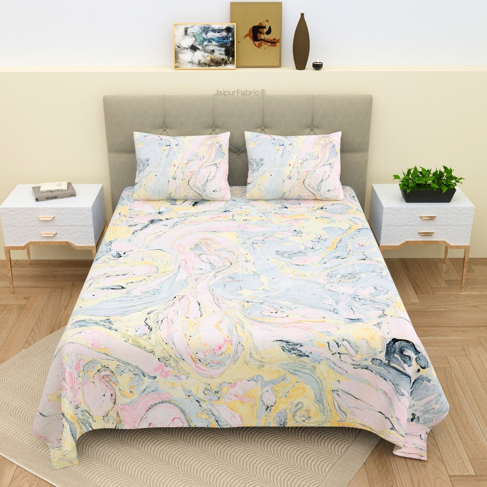 Peacock Monsoon Whispers Hand Block Print King Size Bedsheet with Pillow Covers