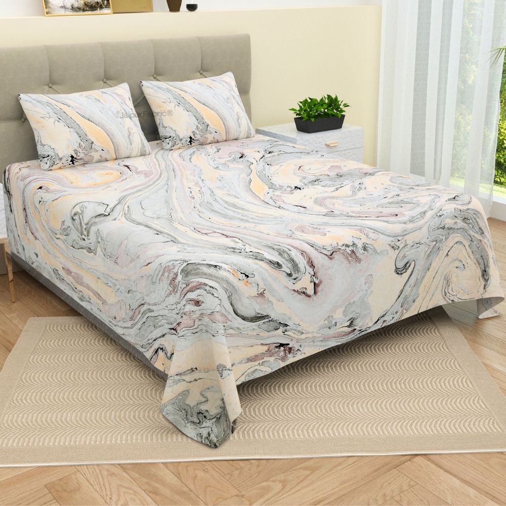 Peacock Monsoon Bliss Hand Block Print King Size Bedsheet with Pillow Covers