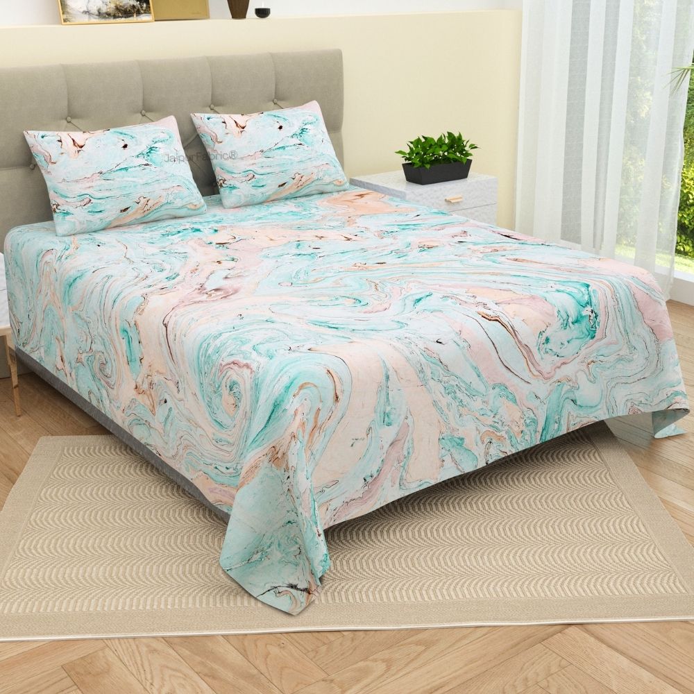 Peacock Monsoon Splash Hand Block Print King Size Bedsheet with Pillow Covers