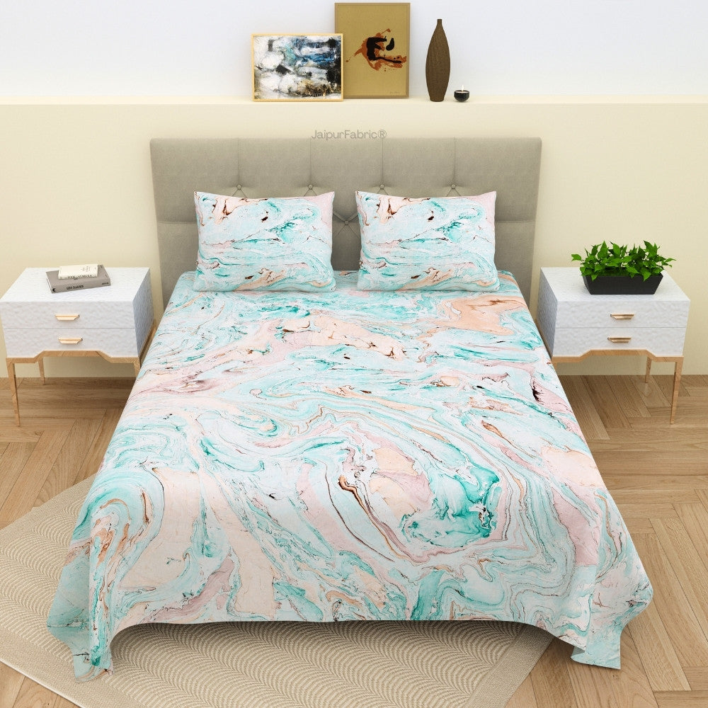 Peacock Monsoon Splash Hand Block Print King Size Bedsheet with Pillow Covers