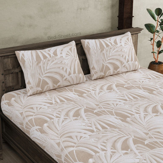 Beige Fern Royal King Size Bedsheet