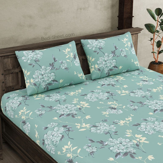 Lush Green Tropical Floral King Size Bedsheet