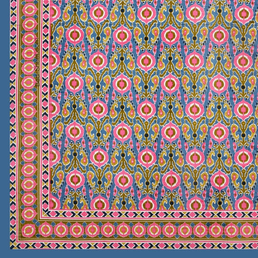 Rose Pink and Sky Blue Ikat Super King Size 10 Feet Wide Premium Cotton Bedsheet