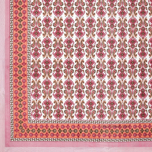 Coral Pink Ikat Super King Size 10 Feet Wide Premium Cotton Bedsheet