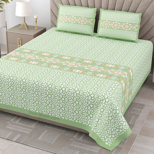 Forest Green Ethnic Pure Cotton King Size Bedsheet