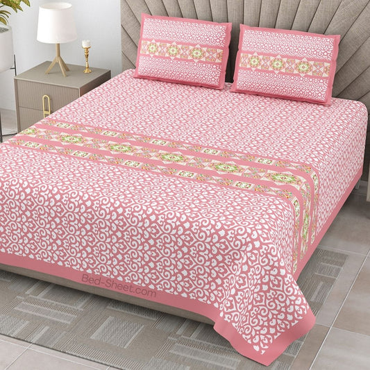 Blush Pink Ethnic Pure Cotton King Size Bedsheet