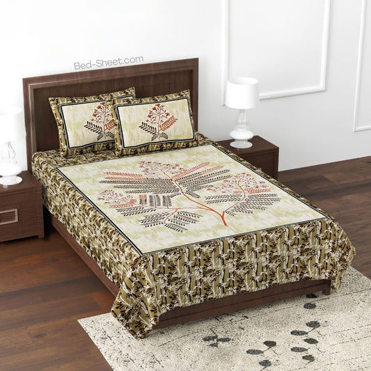 Branch Charm Brown Queen Size Cotton Bedsheet