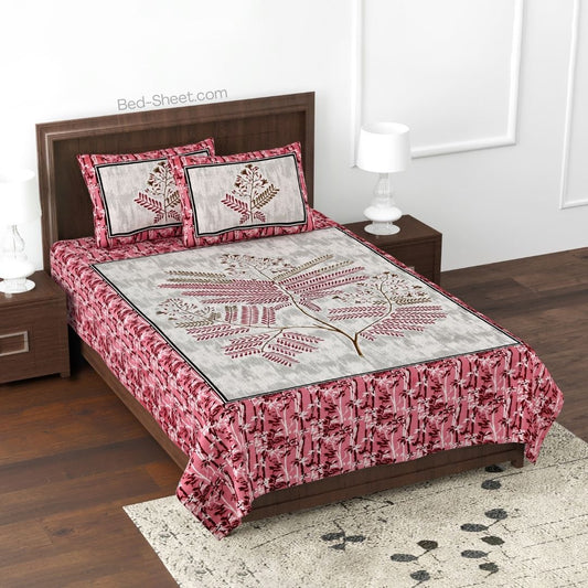 Branch Charm Pink Queen Size Cotton Bedsheet