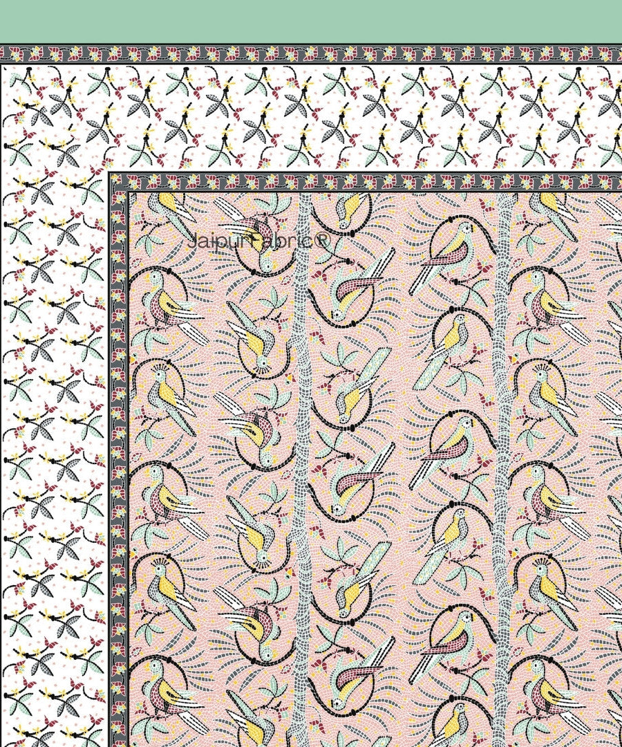 Perky Parrots Peach Pure Cotton Single Bedsheet