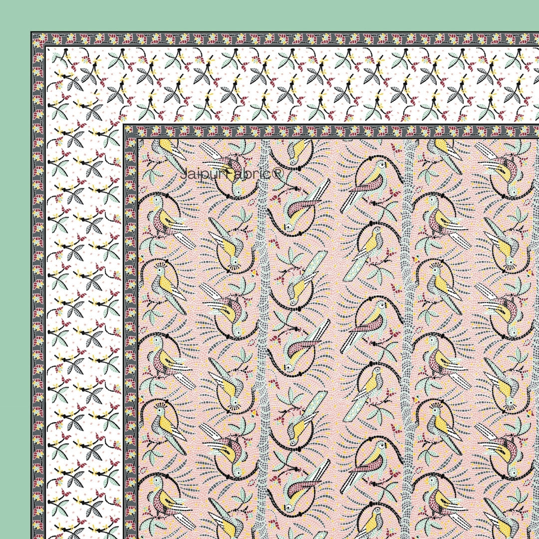 Perky Parrots Peach Pure Cotton Single Bedsheet