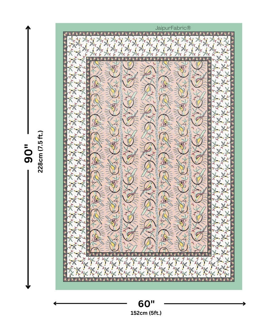 Perky Parrots Peach Pure Cotton Single Bedsheet