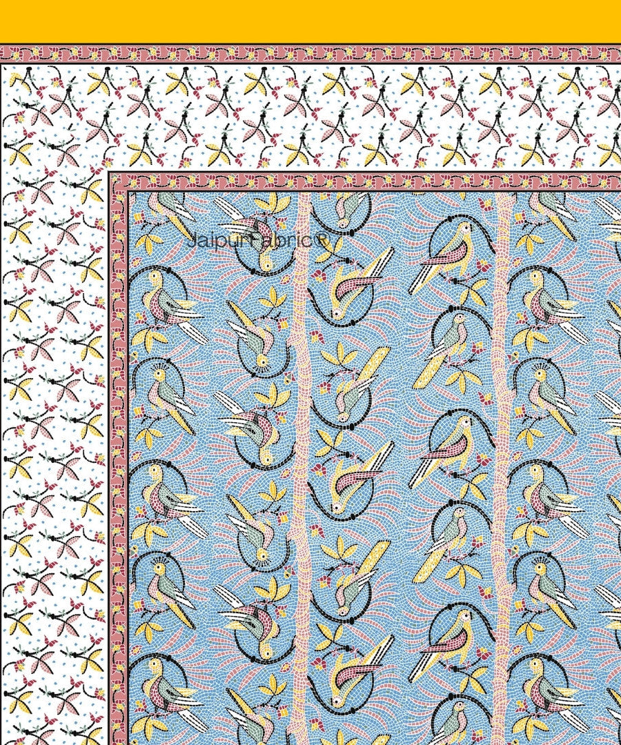 Perky Parrots Blue Pure Cotton Single Bedsheet