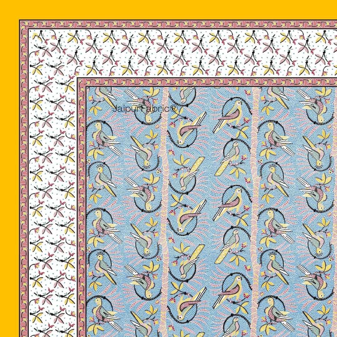 Perky Parrots Blue Pure Cotton Single Bedsheet