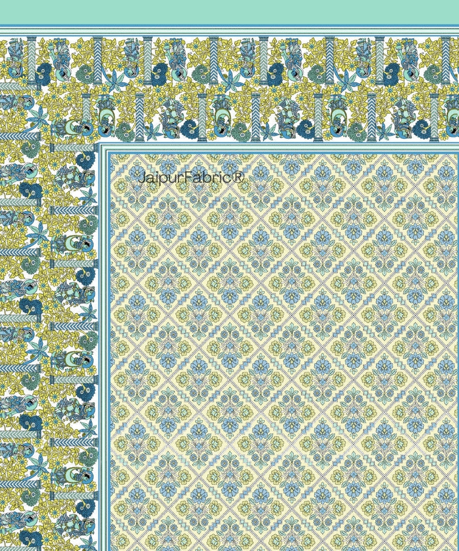 Pattachitra collection Seafoam Green and Yellow Single Bedsheet