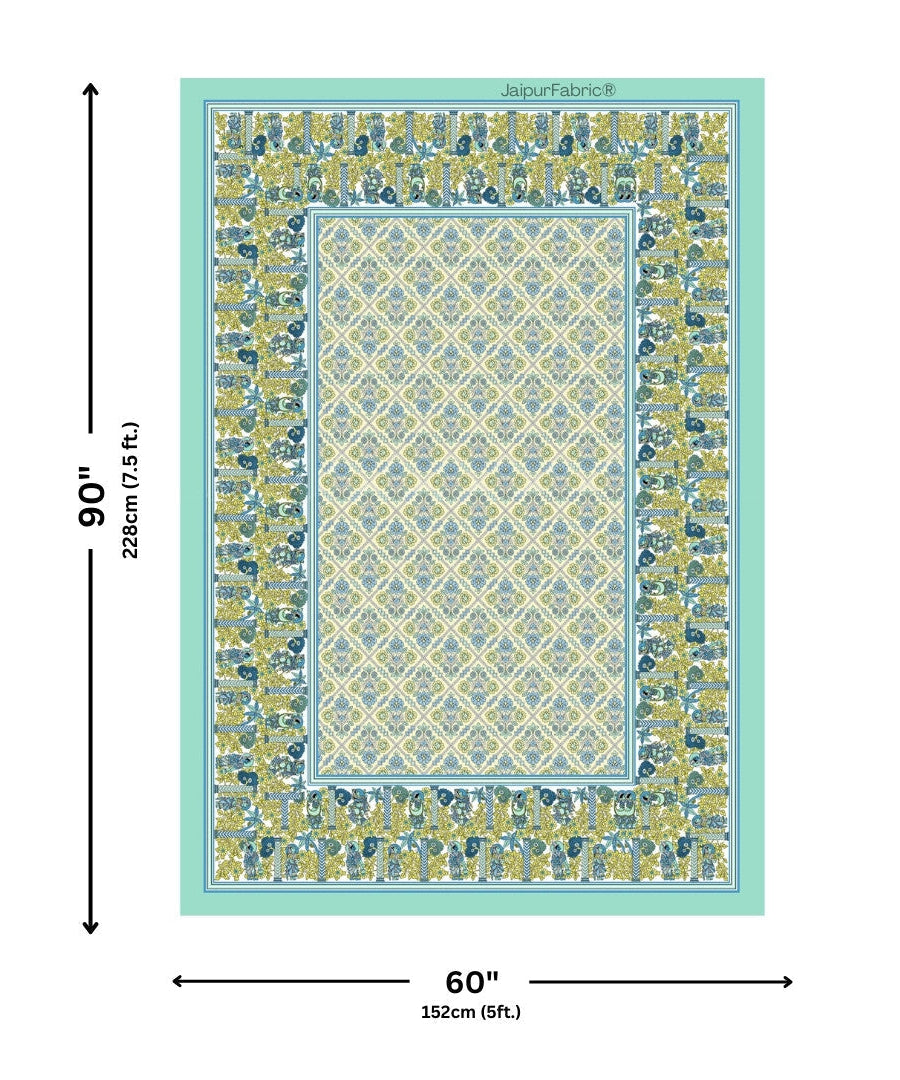 Pattachitra collection Seafoam Green and Yellow Single Bedsheet