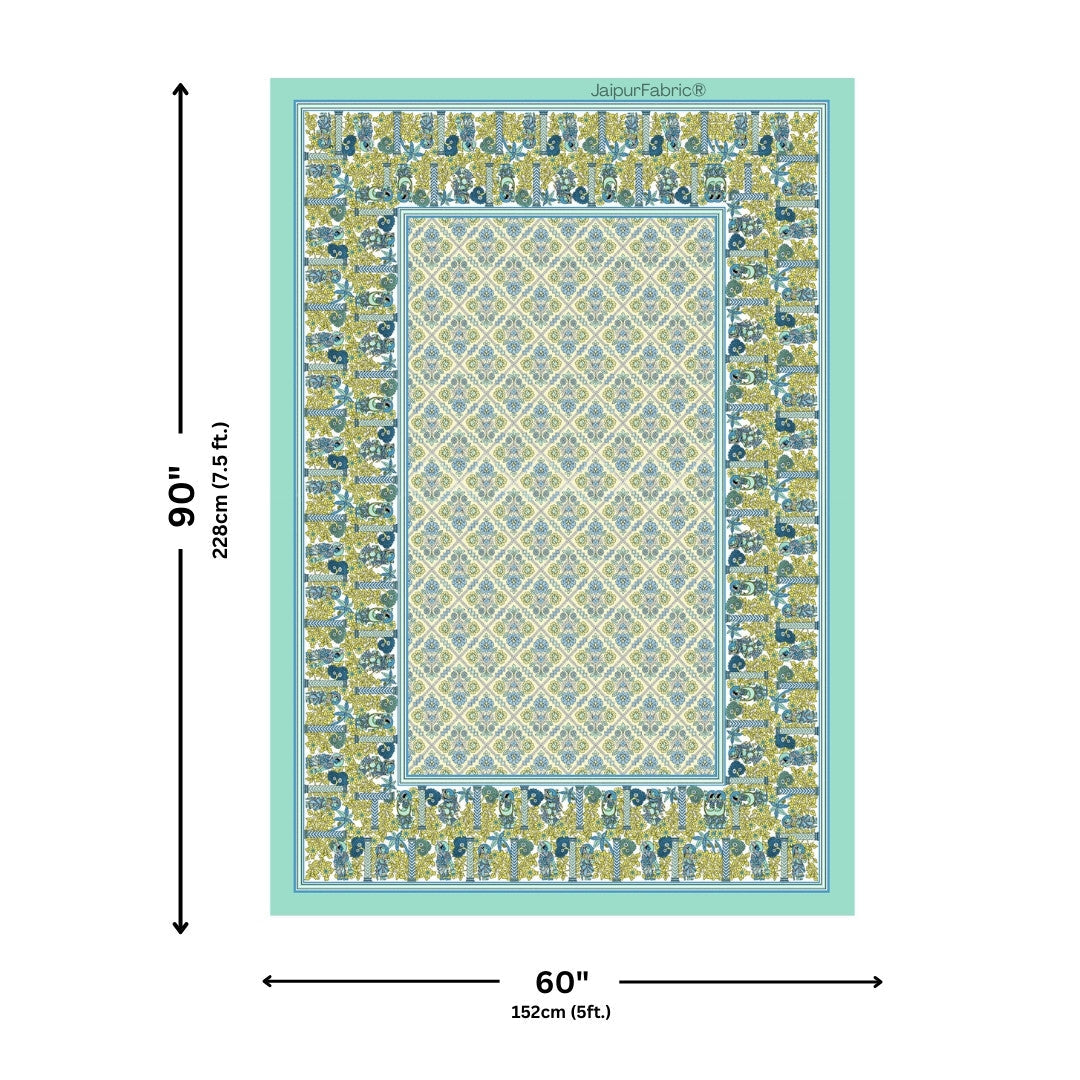 Pattachitra collection Seafoam Green and Yellow Single Bedsheet