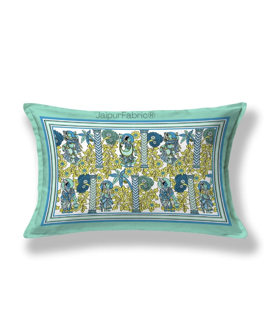 Pattachitra collection Seafoam Green and Yellow Single Bedsheet