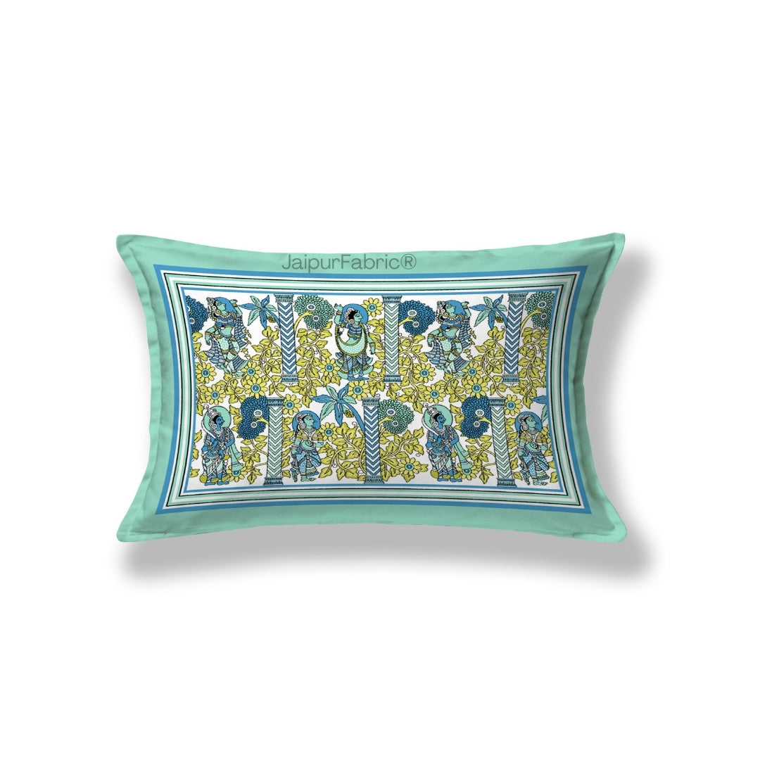 Pattachitra collection Seafoam Green and Yellow Single Bedsheet
