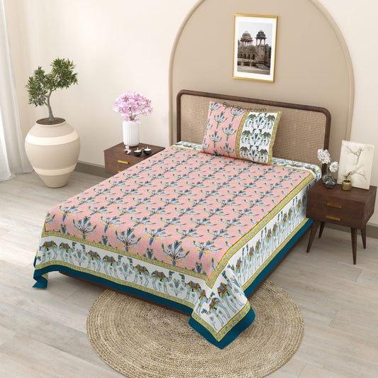 Blooming Peach Floral Charm Pure Cotton Single Bedsheet