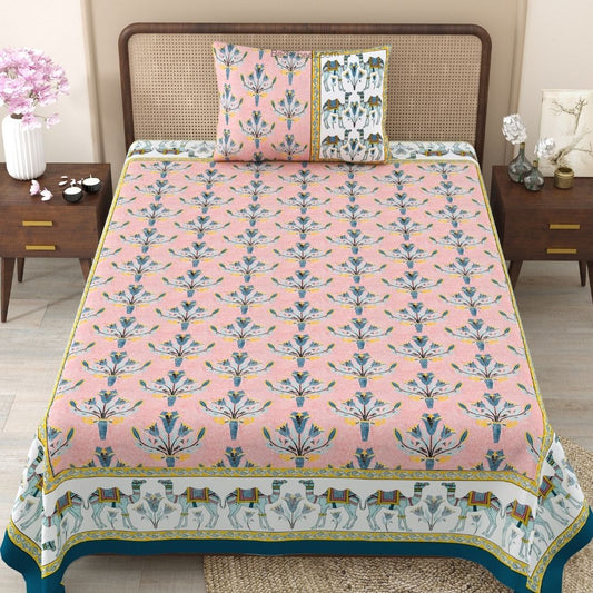 Blooming Peach Floral Charm Pure Cotton Single Bedsheet