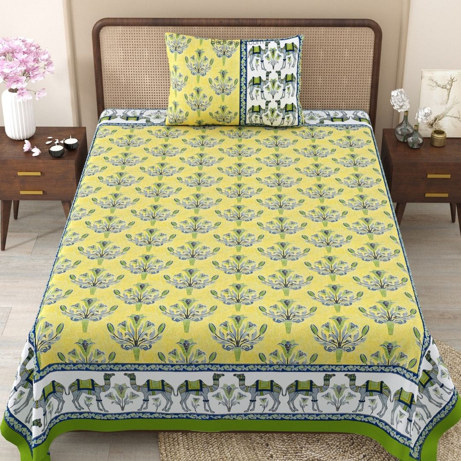 Blooming Yellow Floral Charm Pure Cotton Single Bedsheet