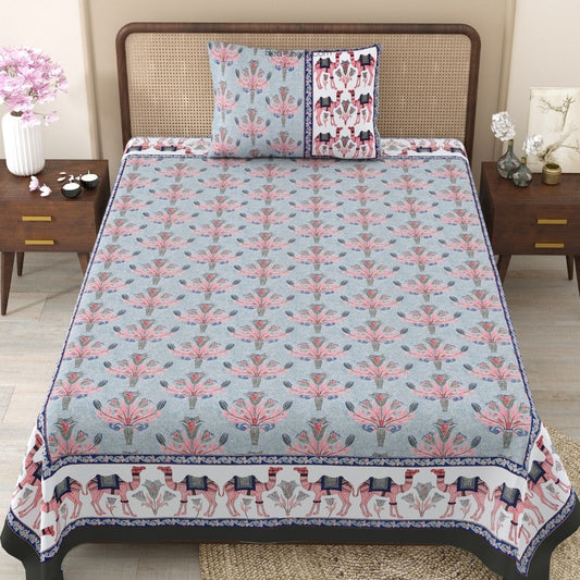 Blooming Blue Floral Charm Pure Cotton Single Bedsheet