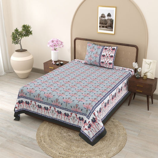 Blooming Blue Floral Charm Pure Cotton Single Bedsheet