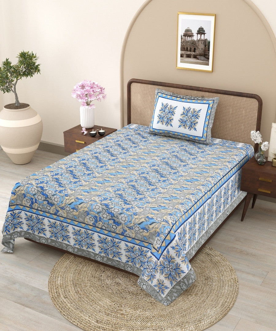 Gracious Spread Grey Cotton Single Bedsheet